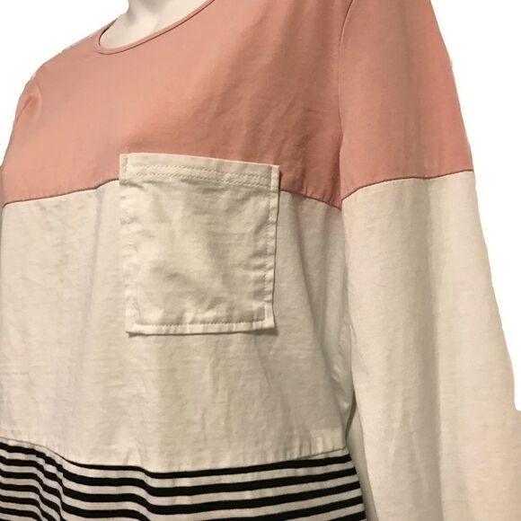 Striped Color Block Long Sleeve Tee Medium - Picture 2 of 5